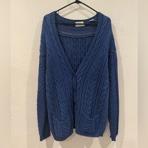 Honors Apparel Handknit Cable Knit Oversized V Neck Button Cardigan Sweater M